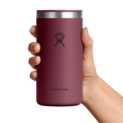 Maroon Hydro Flask insulated tumbler with stainless steel rim, sip-through lid, matte textured finish, and Hydro Flask logo on front. Cylindrical design.