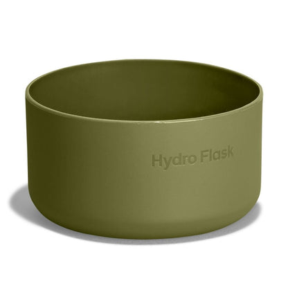 Olive-green Hydro Flask silicone bowl with matte finish, straight sides, slightly rounded base, smooth rim, and embossed brand name on the side.