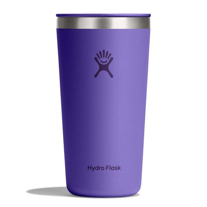 Purple Hydro Flask insulated tumbler with lid, stainless-steel rim, sip opening, matte finish, and Hydro Flask logo centered on front.